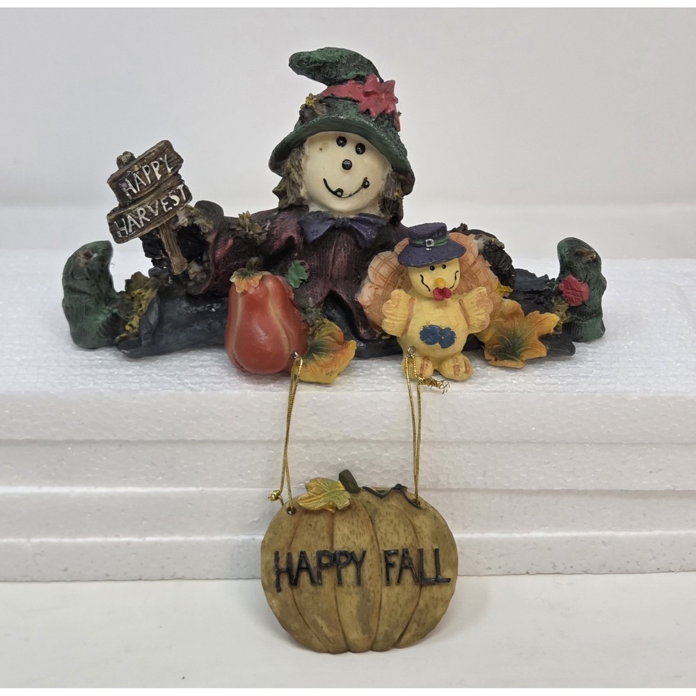 Resin Scarecrow Fall Harvest Figurine Happy Fall Pumpkin Sign Turkey Decor 5.5"